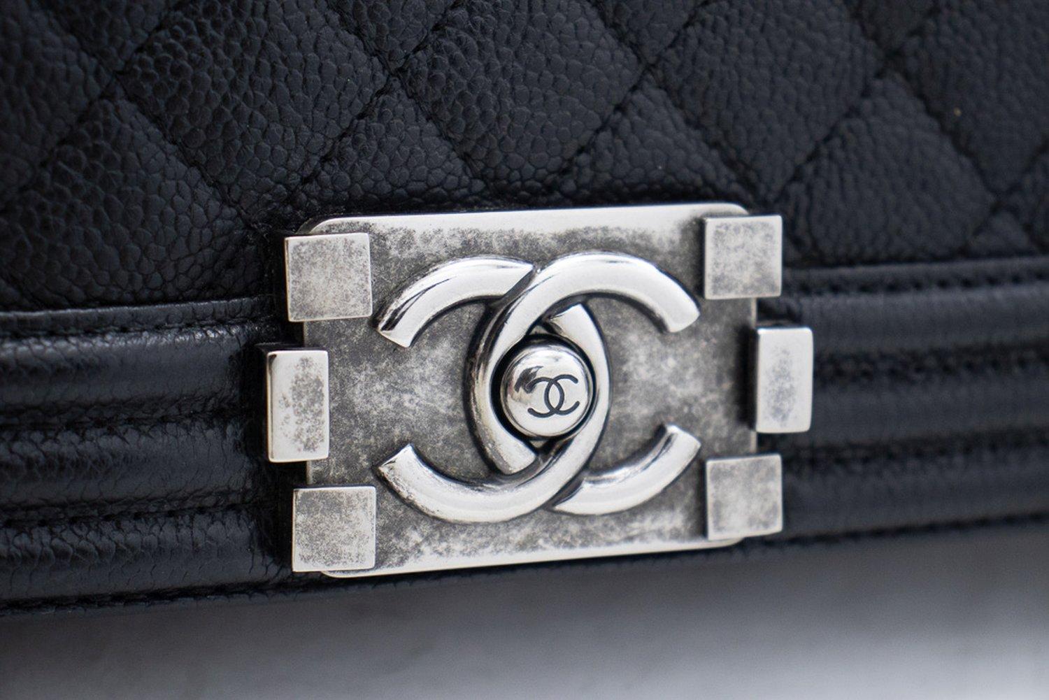CHANEL Boy Grained Calfskin Chain Shoulder Bag Black Caviar Quilt For Sale 7