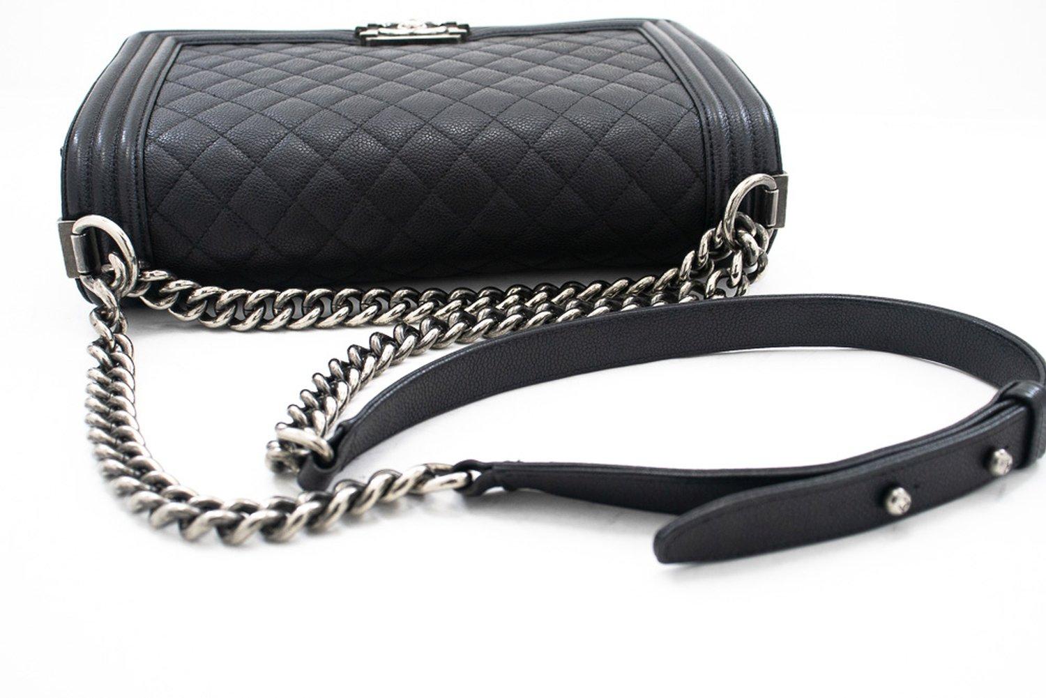 CHANEL Boy Grained Calfskin Chain Shoulder Bag Black Caviar Quilt For Sale 8