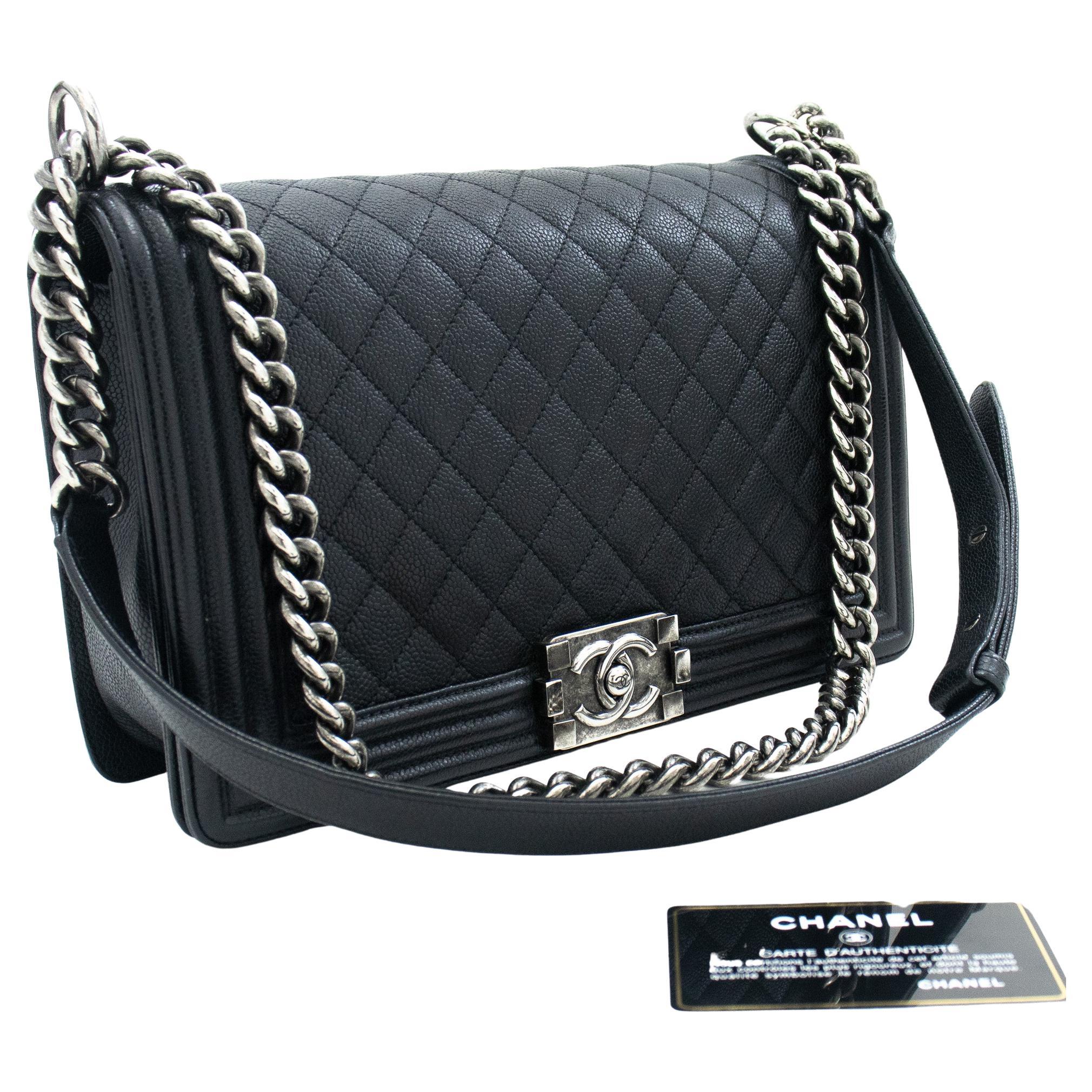 Chanel Sesame Brown Tan Caviar Leather Shoulder Bag Tote 1C0502