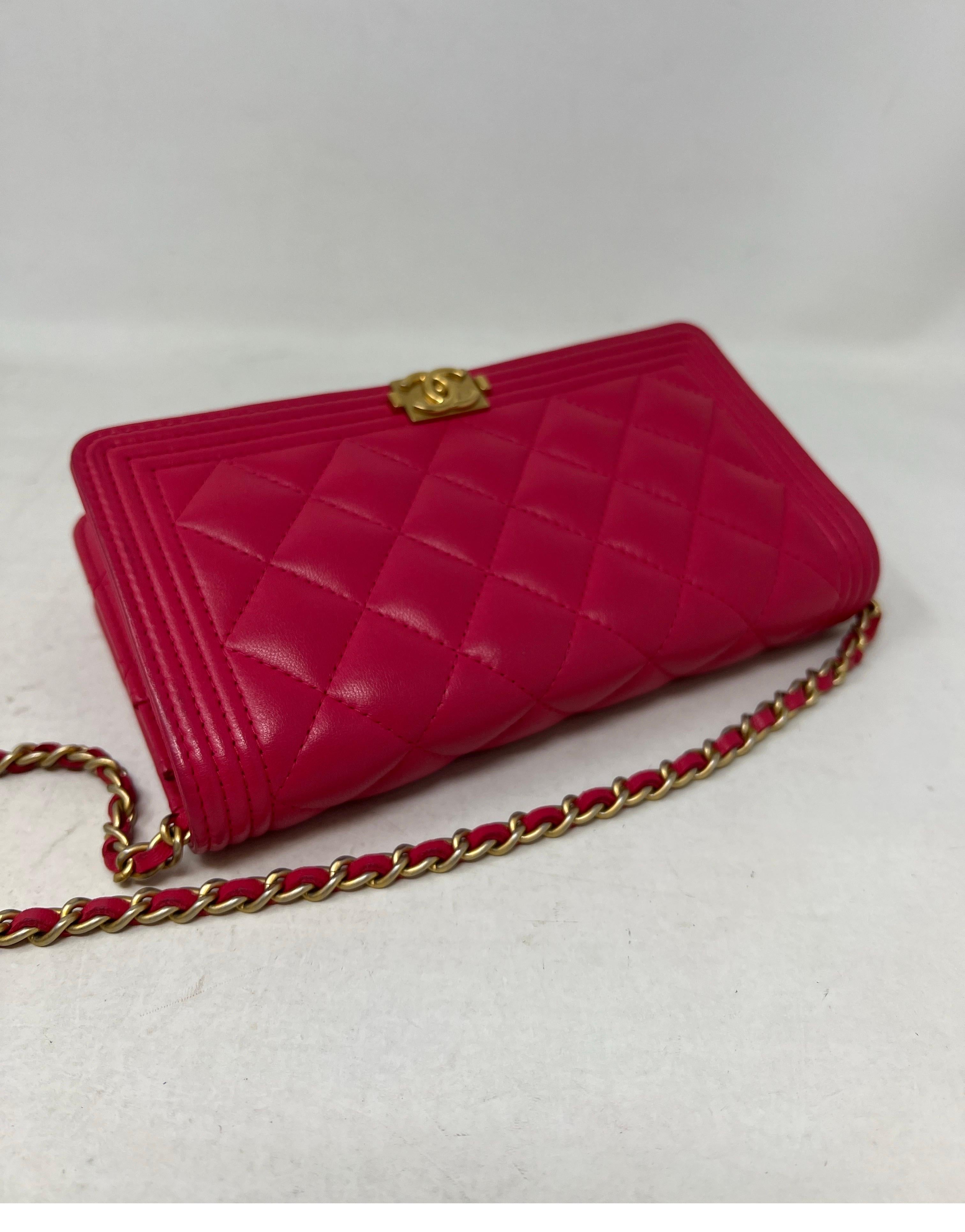 Chanel Boy Hot Pink Wallet On A Chain Bag 7