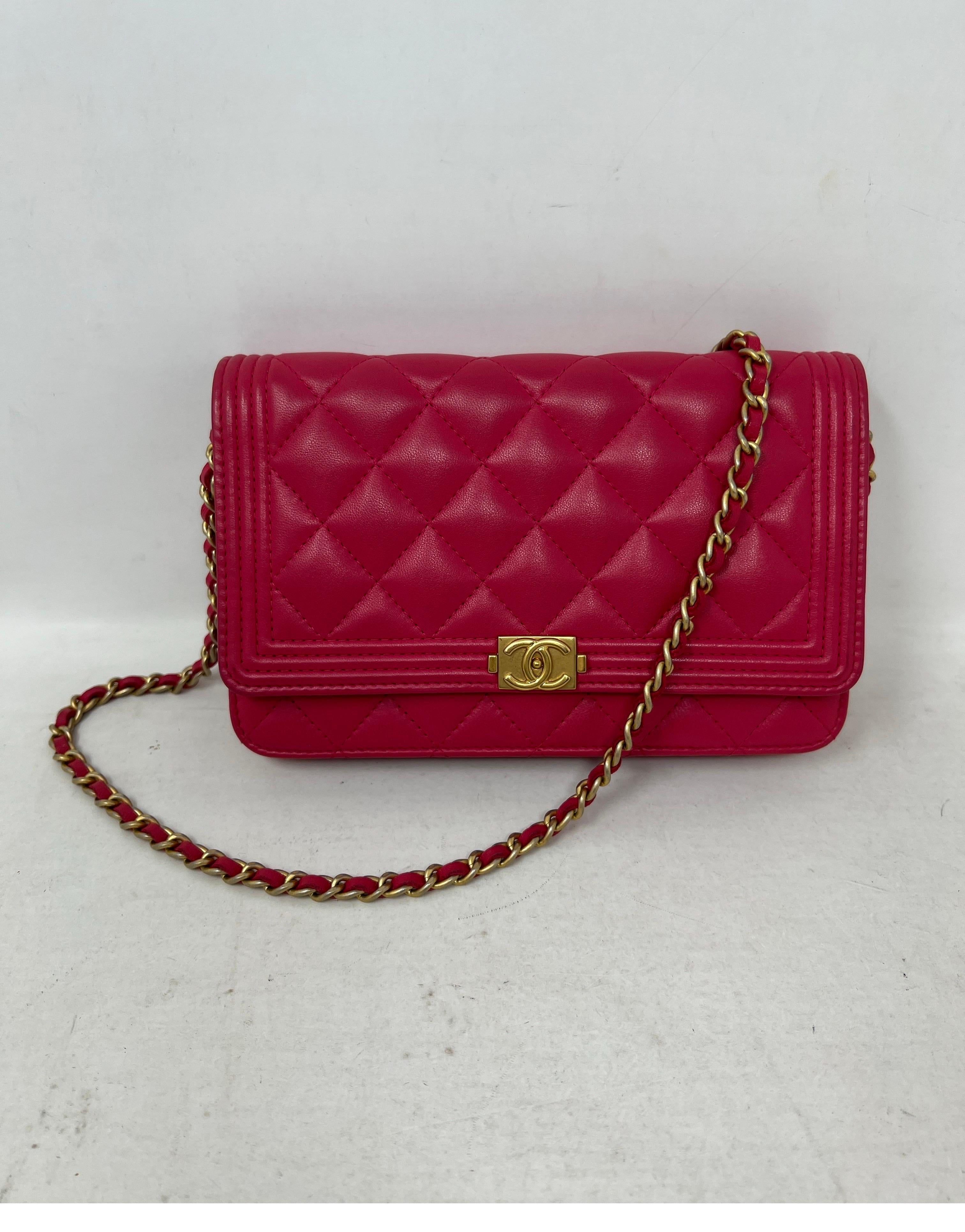 Chanel Boy Hot Pink Wallet On A Chain Bag 9