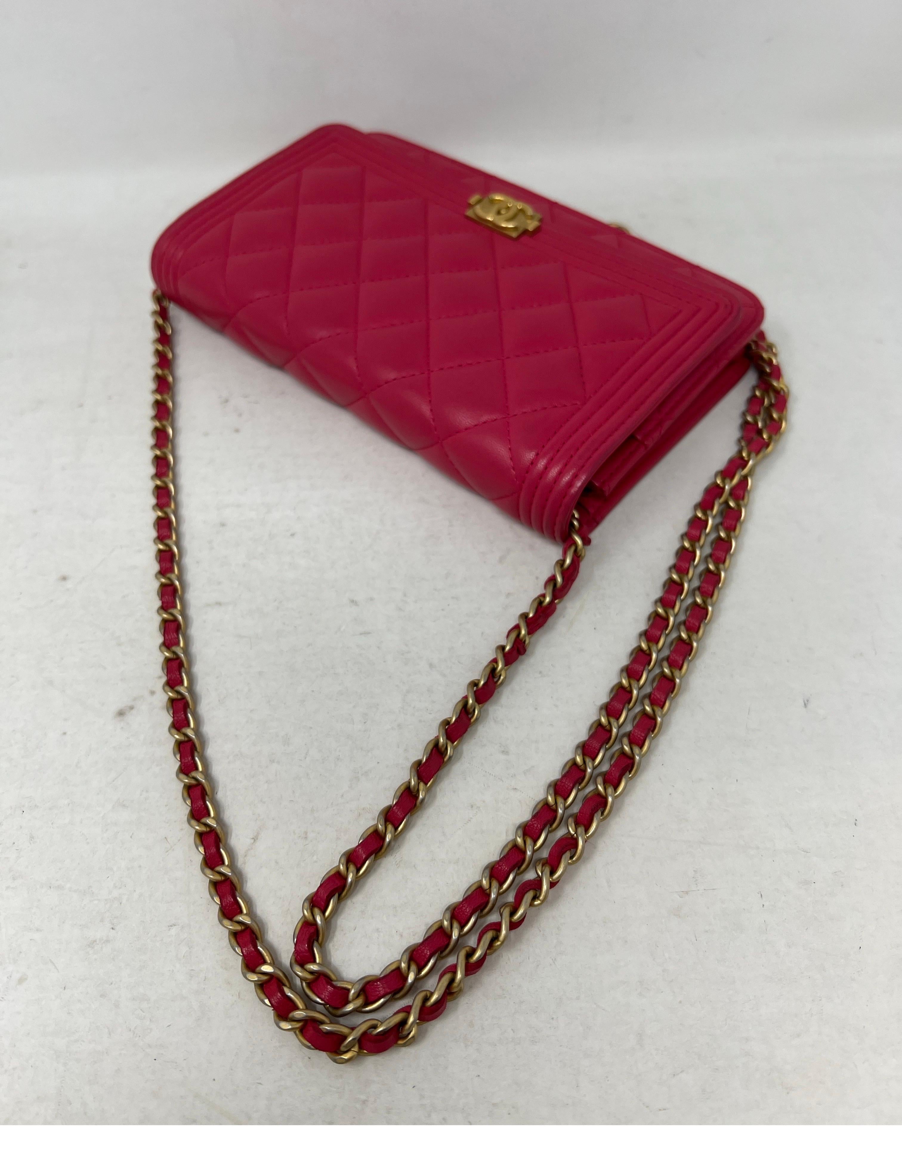 Chanel Boy Hot Pink Wallet On A Chain Bag 10