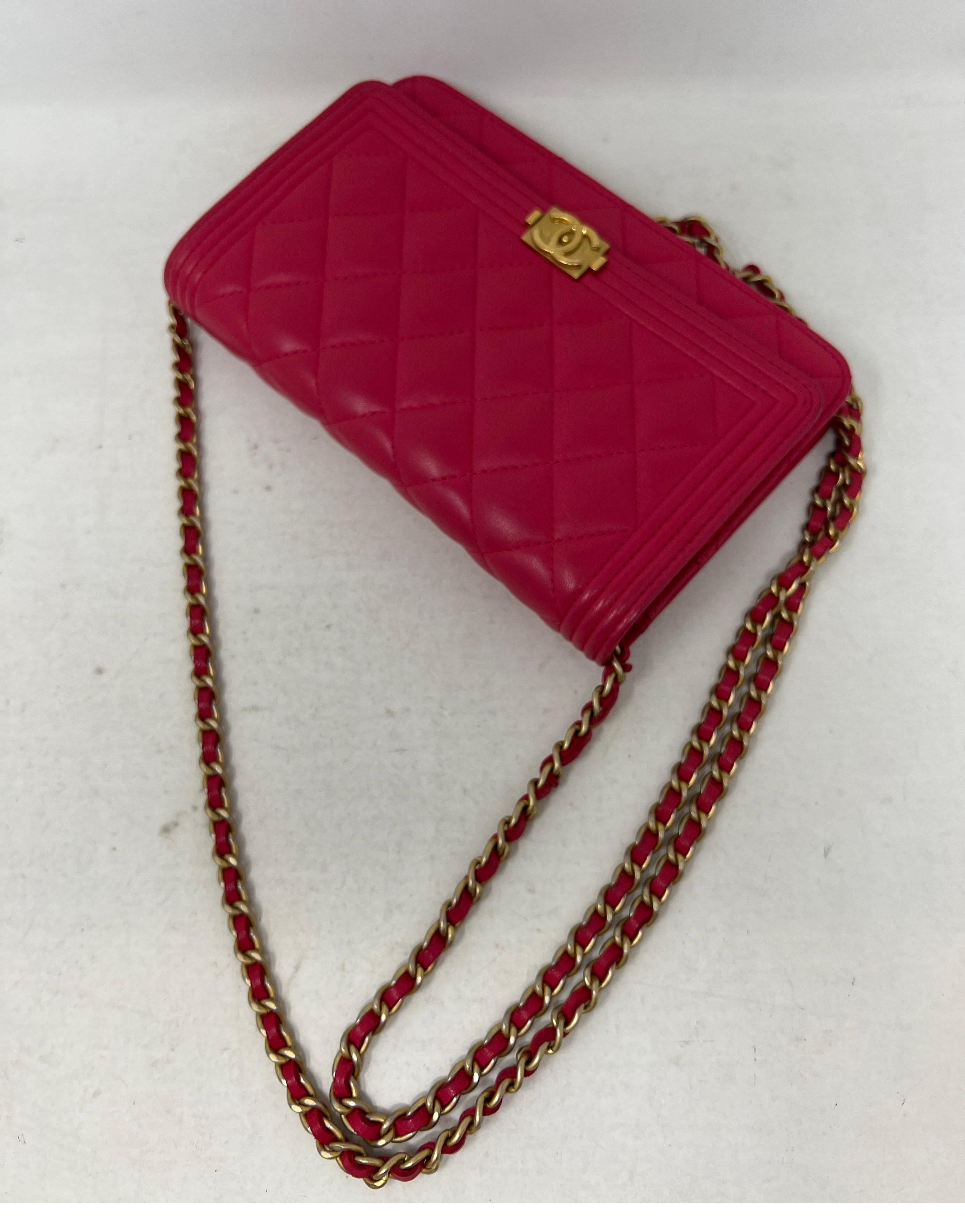 Chanel Boy Hot Pink Wallet On A Chain Bag 11