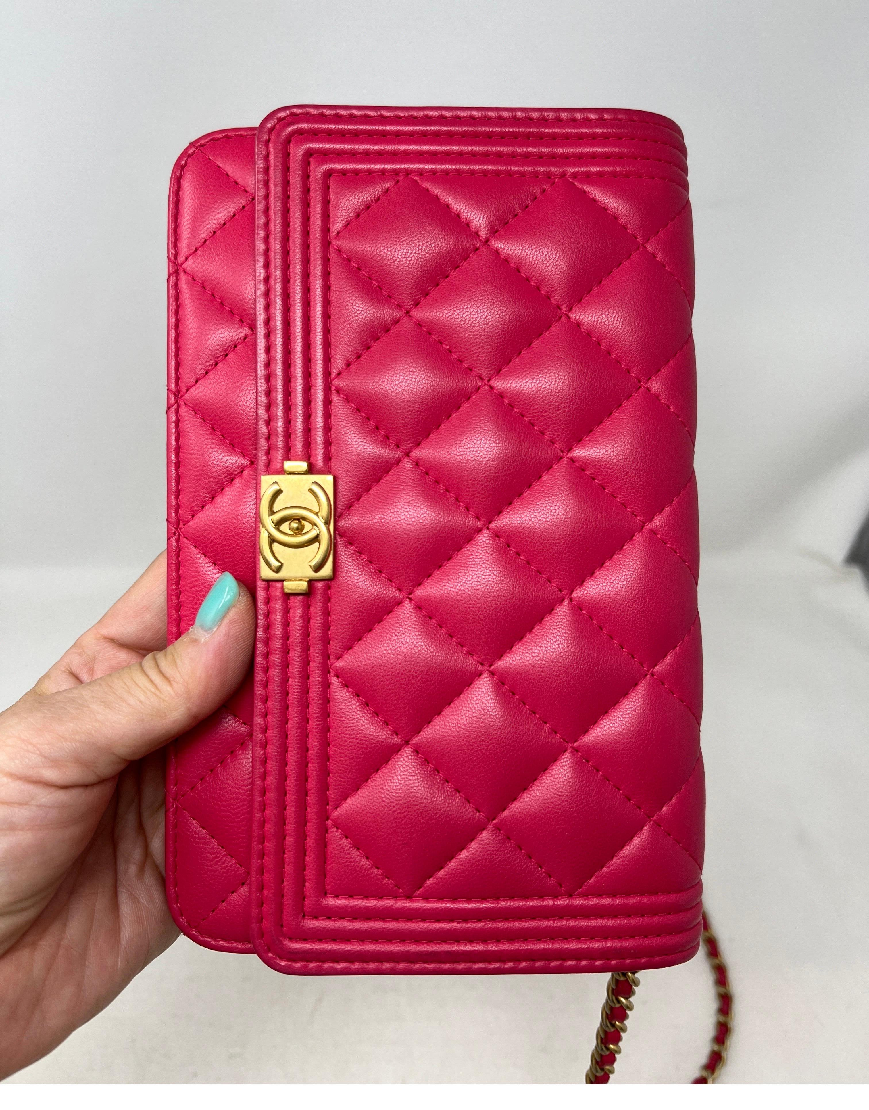 Chanel Boy Hot Pink Wallet On A Chain Bag 13