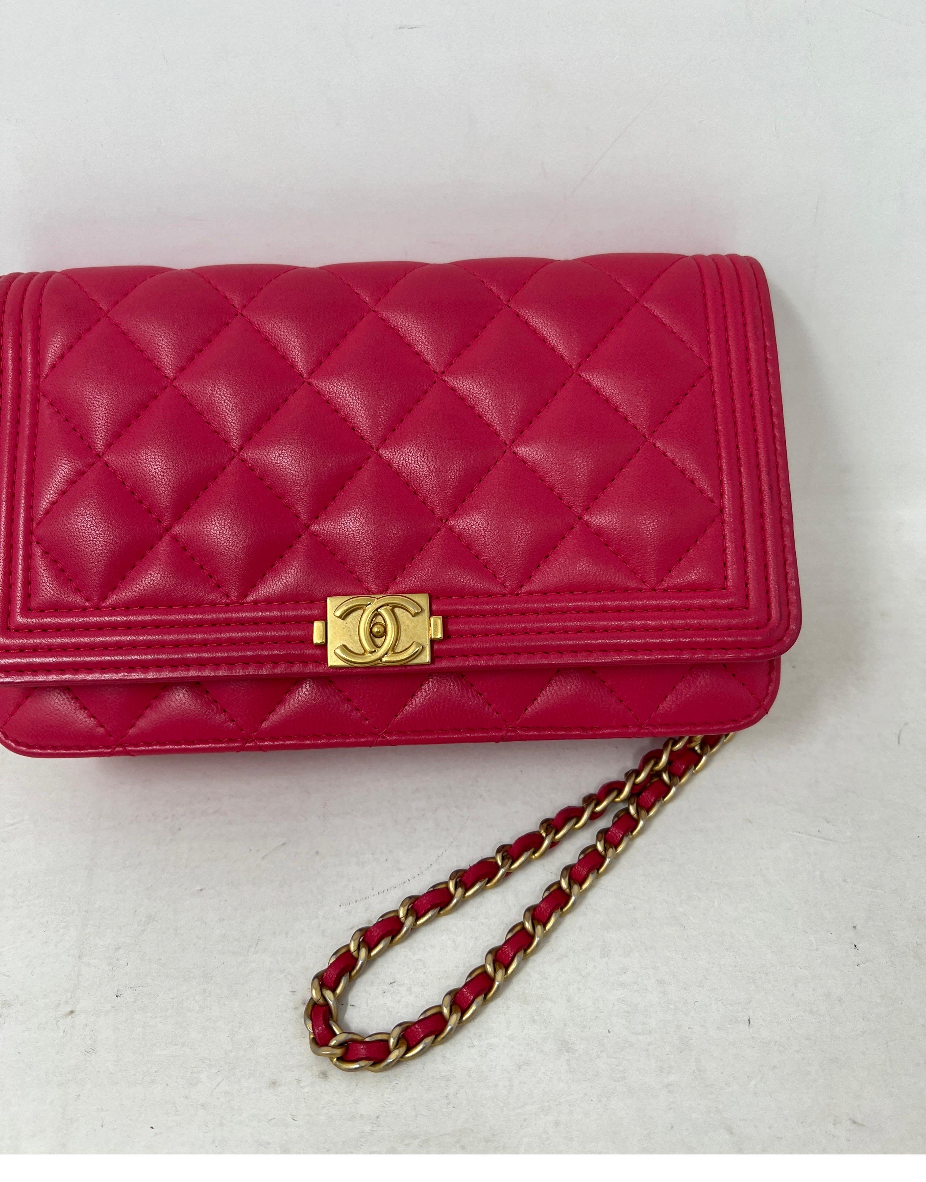 Women's or Men's Chanel Boy Hot Pink Wallet On A Chain Bag