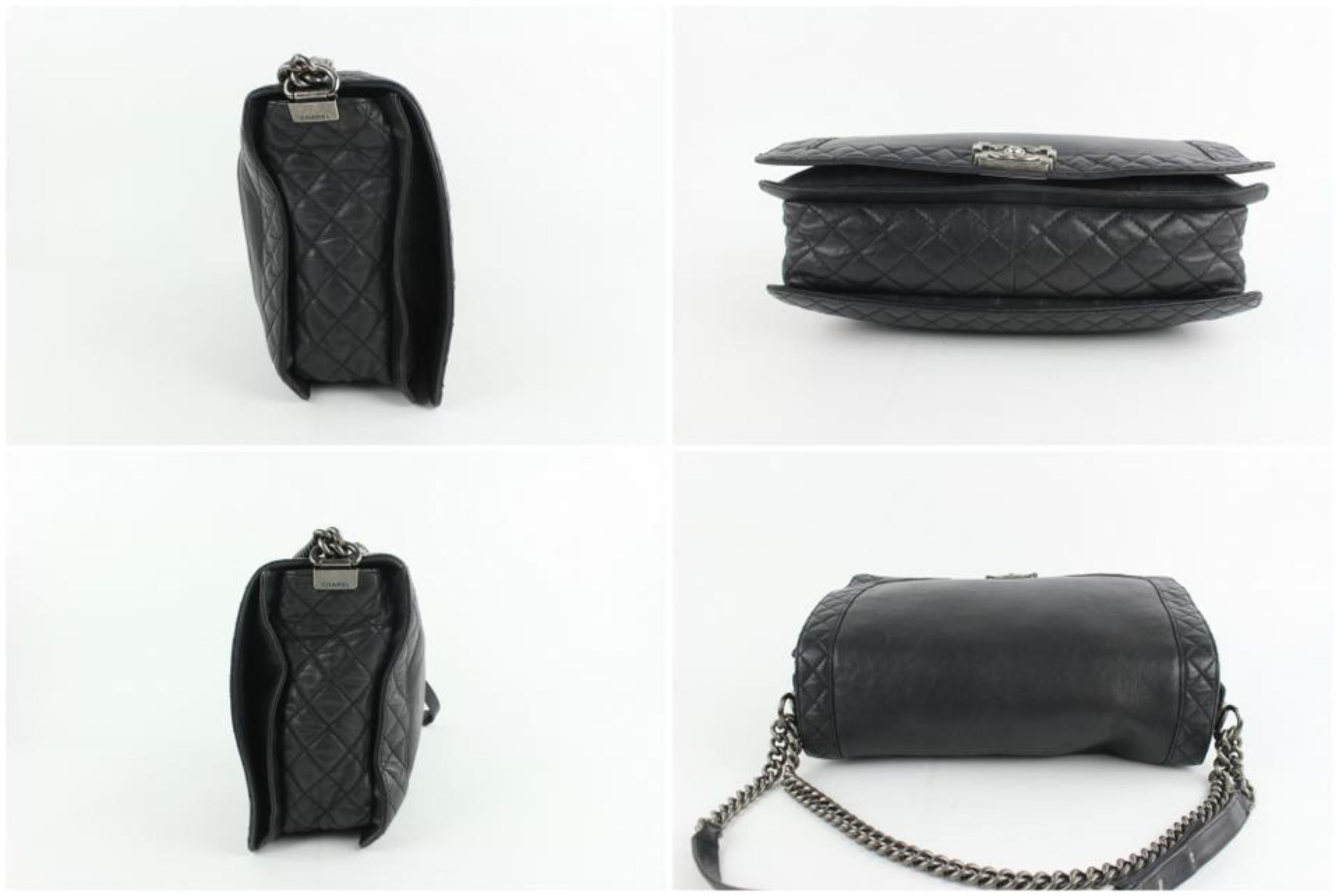 Chanel Boy Large Reverso Quilted 18cz1023 Black Leather Shoulder Bag For Sale 4