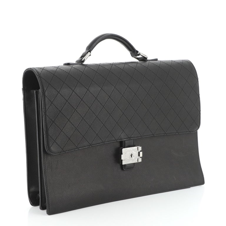 Chanel Boy Lock Flap Briefcase Quilted Caviar Large at 1stDibs | boylock
