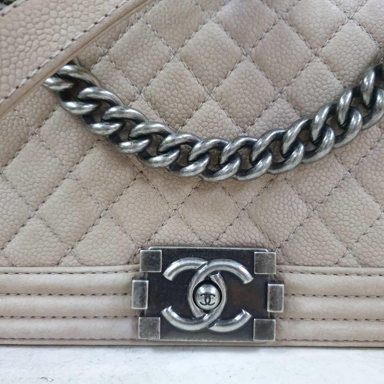 Chanel Boy Medium Beige Suede Caviar Leather Handbag 1