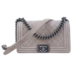 Chanel Boy Medium Beige Suede Caviar Leather Handbag