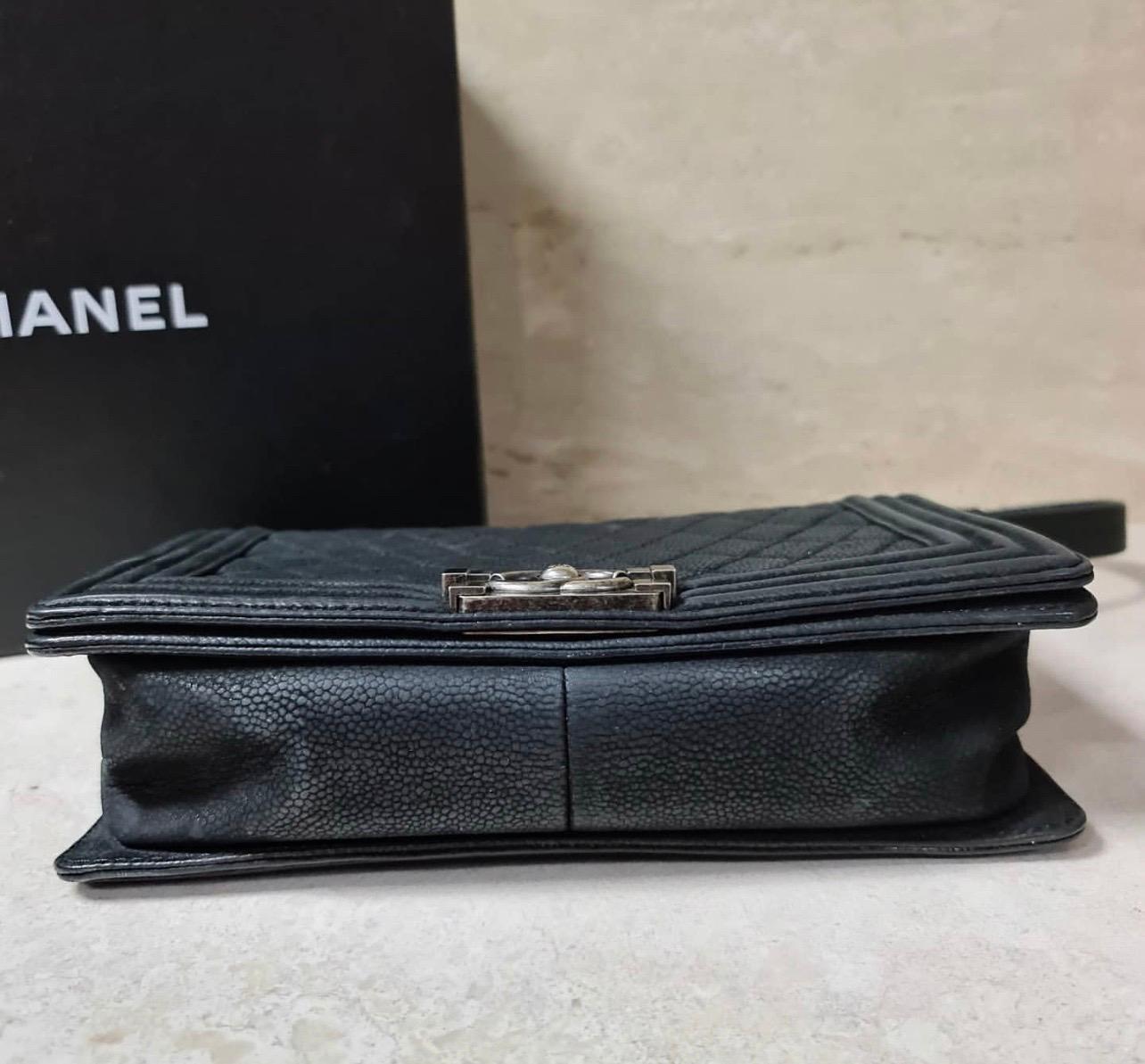 Women's Chanel Boy Medium Black Suede Caviar Leather Handbag