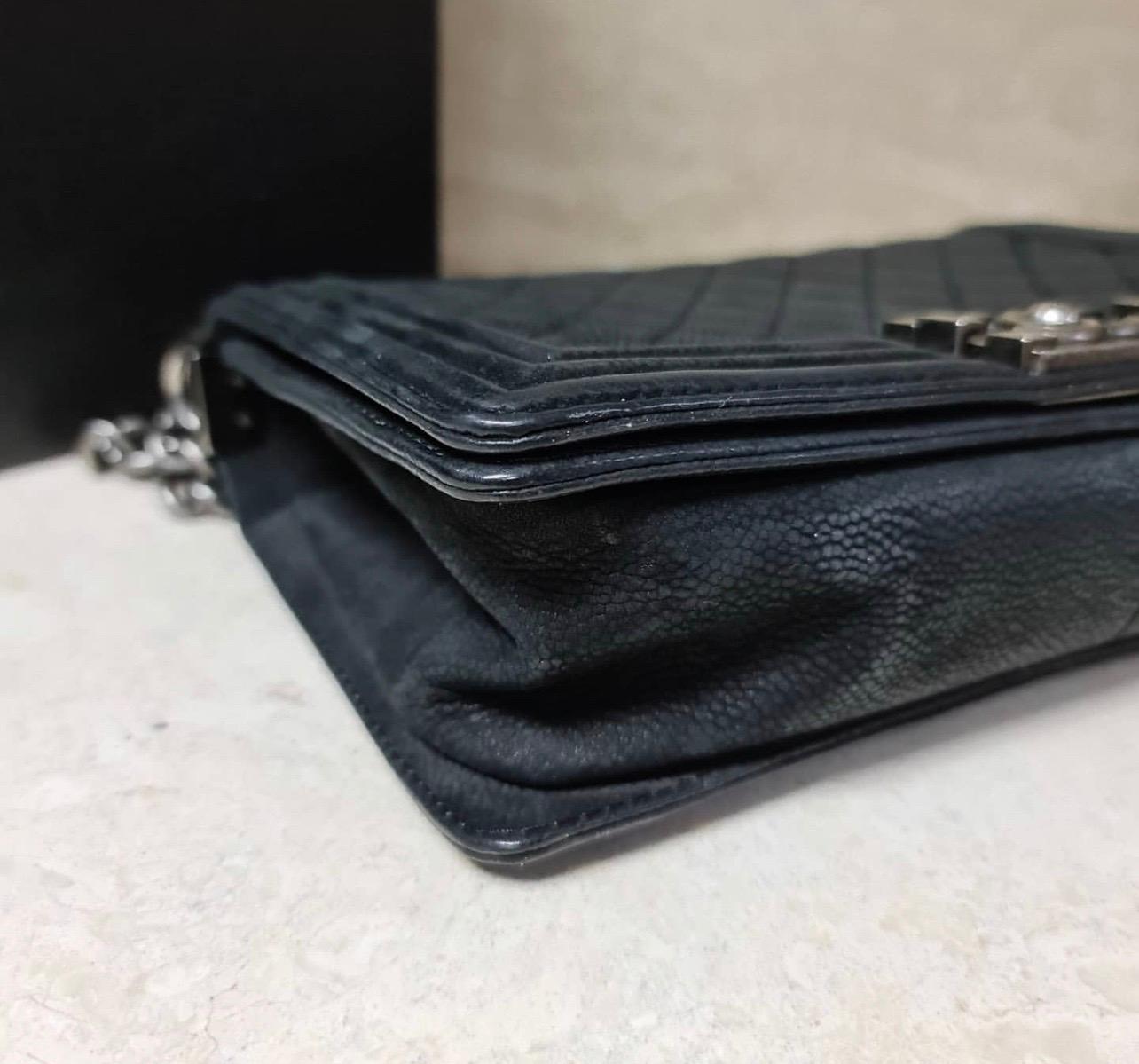 Chanel Boy Medium Black Suede Caviar Leather Handbag 1
