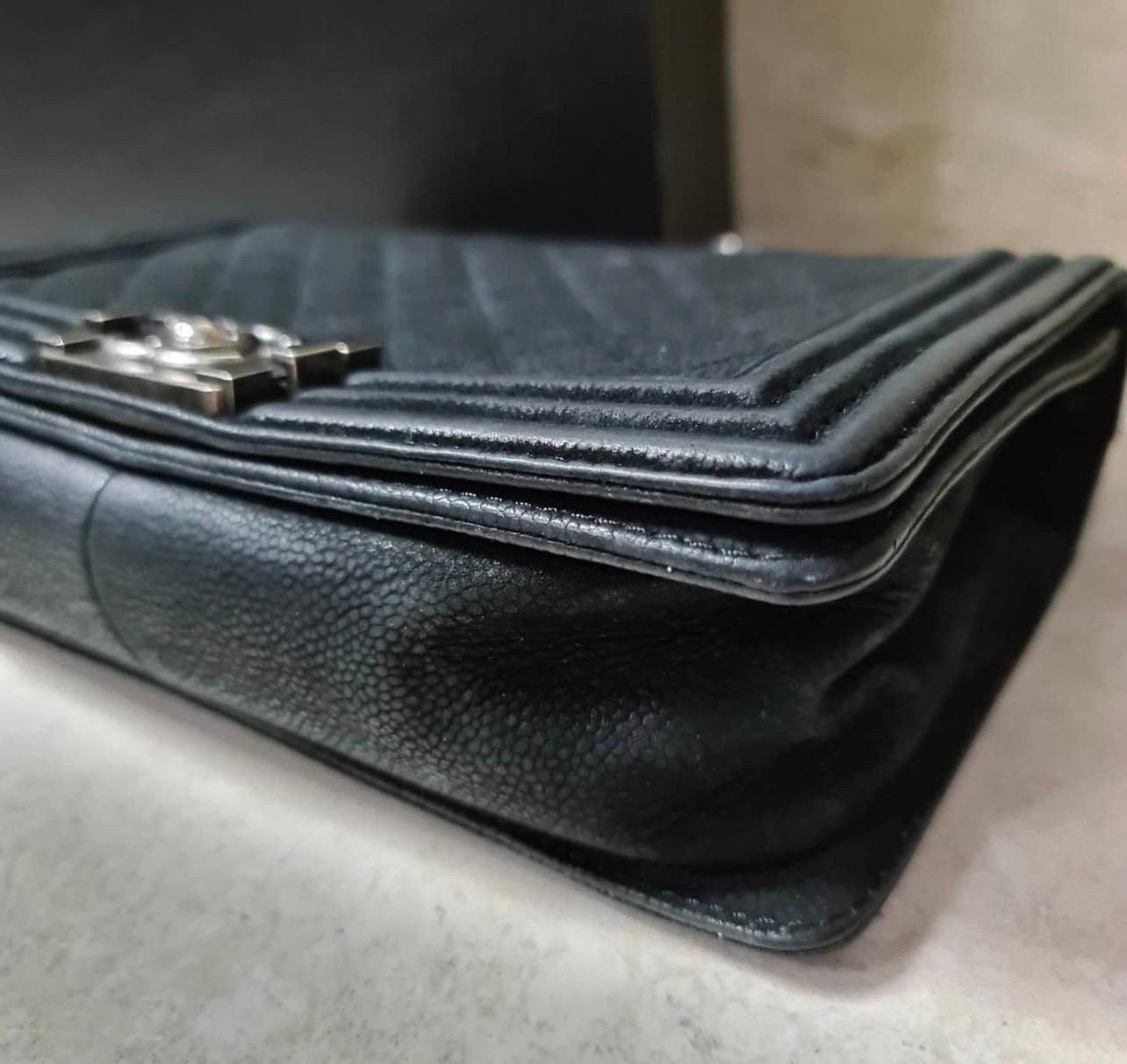 Chanel Boy Medium Black Suede Caviar Leather Handbag 2