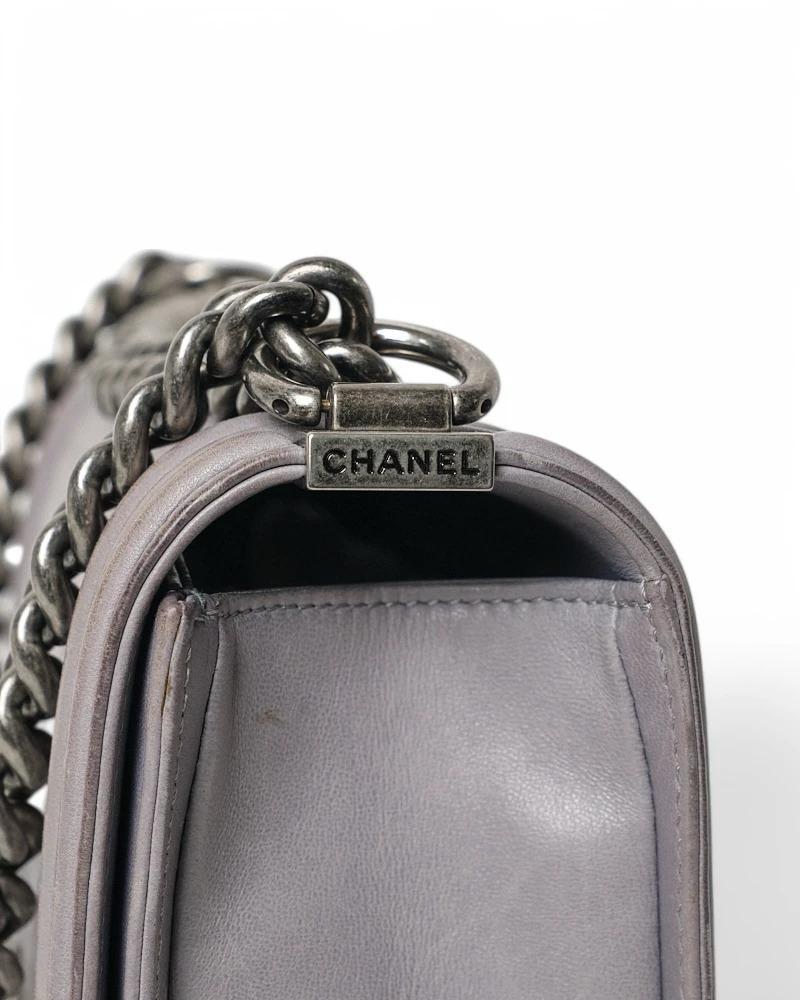 Chanel Boy Medium Quilted Gray For Sale 9