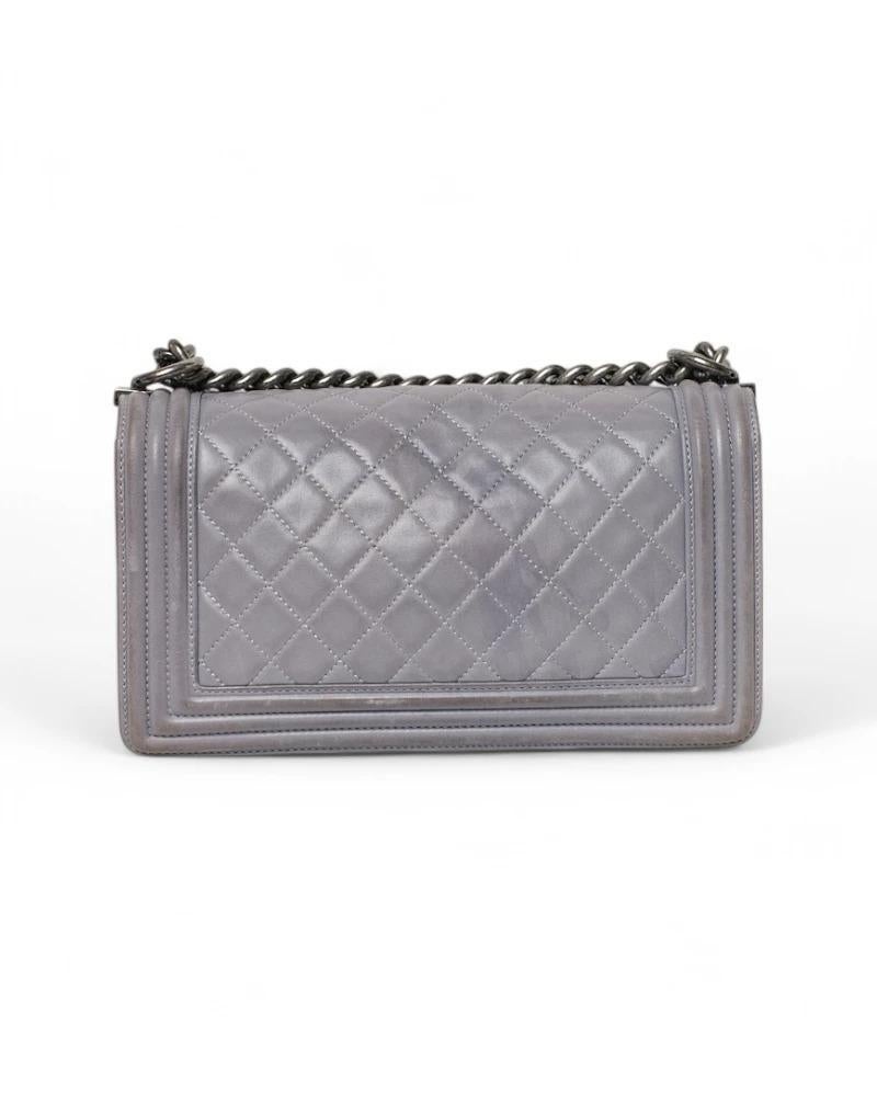 Chanel Boy Medium Quilted Gray For Sale 1