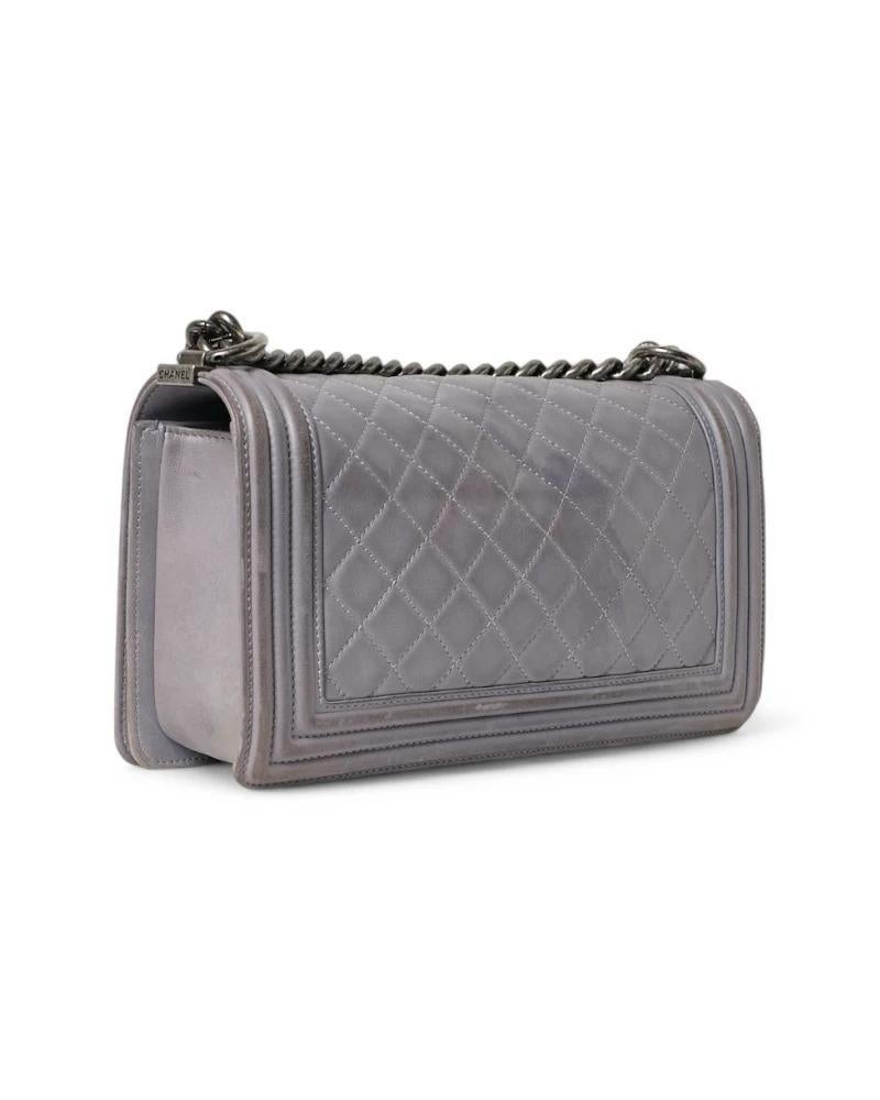 Chanel Boy Medium Quilted Gray For Sale 2