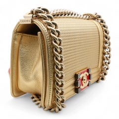 Chanel Boy Metallic Gold Cube Embossed Leather Flap Crossbody Bag