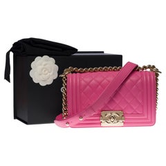 Chanel Boy Mini shoulder bag in Pink quilted leather and silver hardware