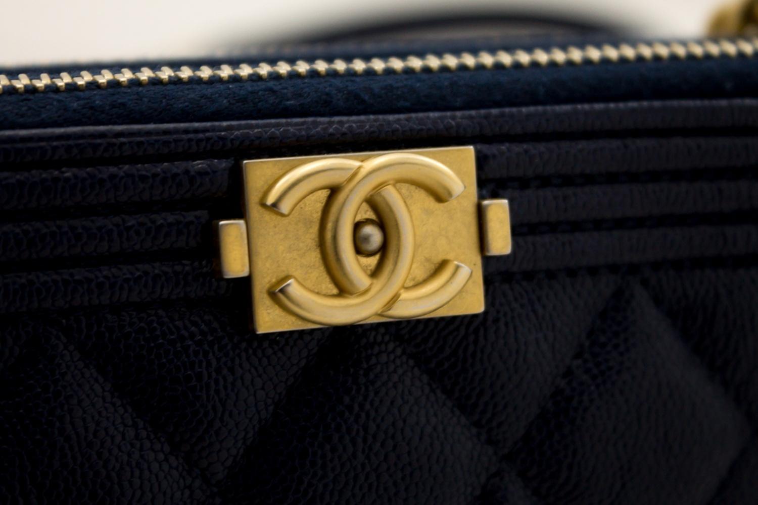 CHANEL Boy Navy Caviar WOC Wallet On Chain Double Zip Shoulder Bag Leather 4