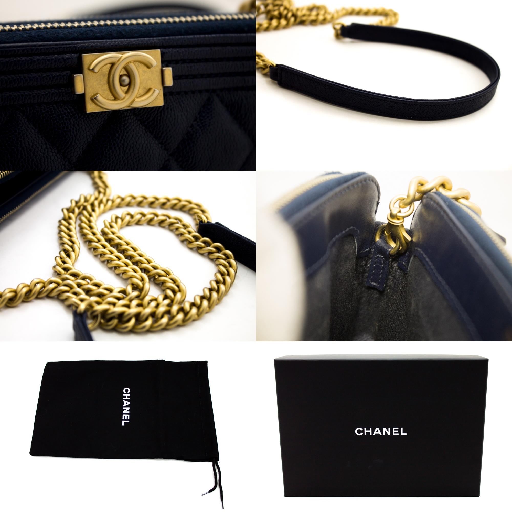 CHANEL Boy Navy Caviar WOC Wallet On Chain Double Zip Shoulder Bag Leather In Good Condition In Takamatsu-shi, JP