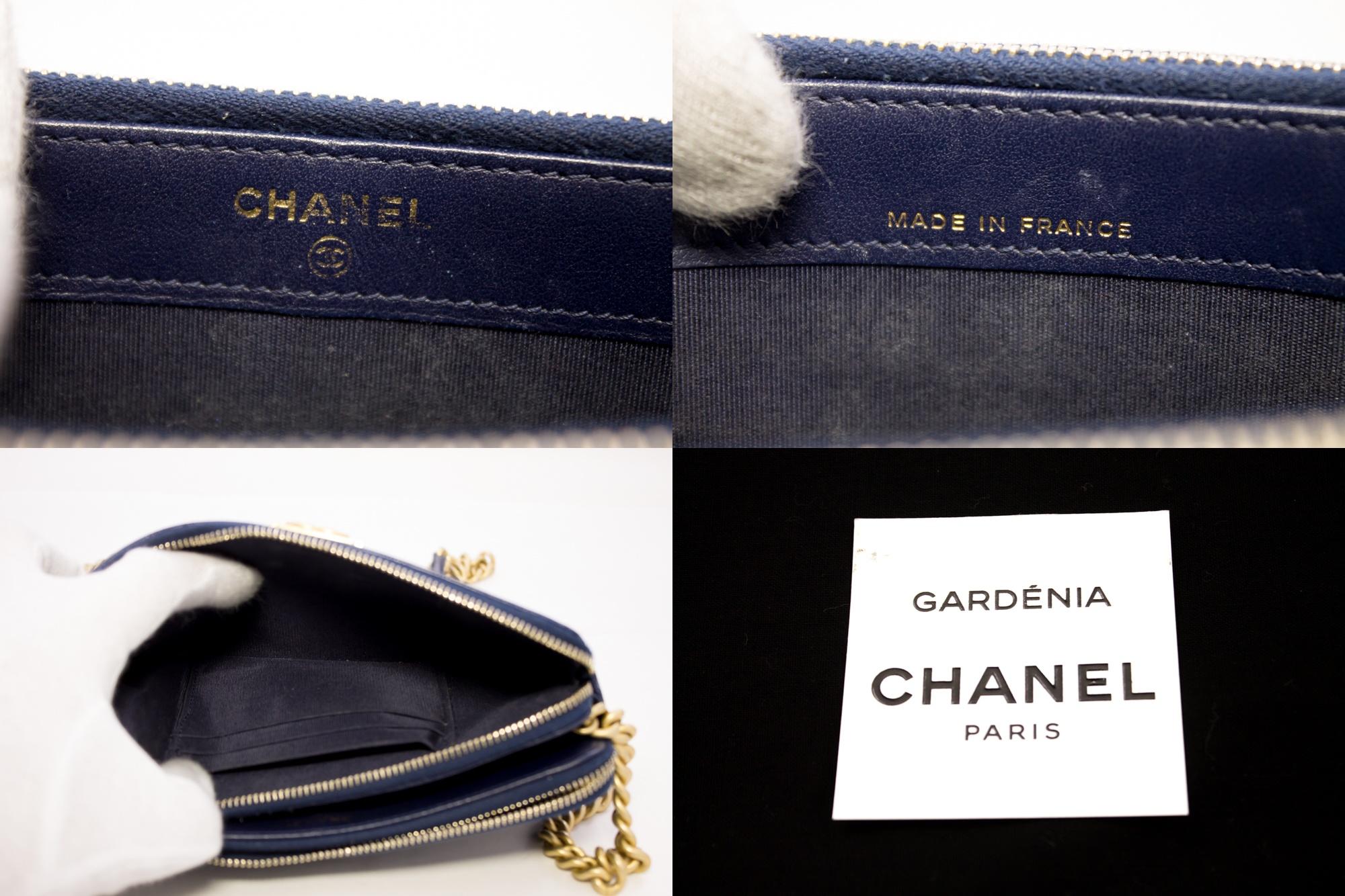 Women's CHANEL Boy Navy Caviar WOC Wallet On Chain Double Zip Shoulder Bag Leather
