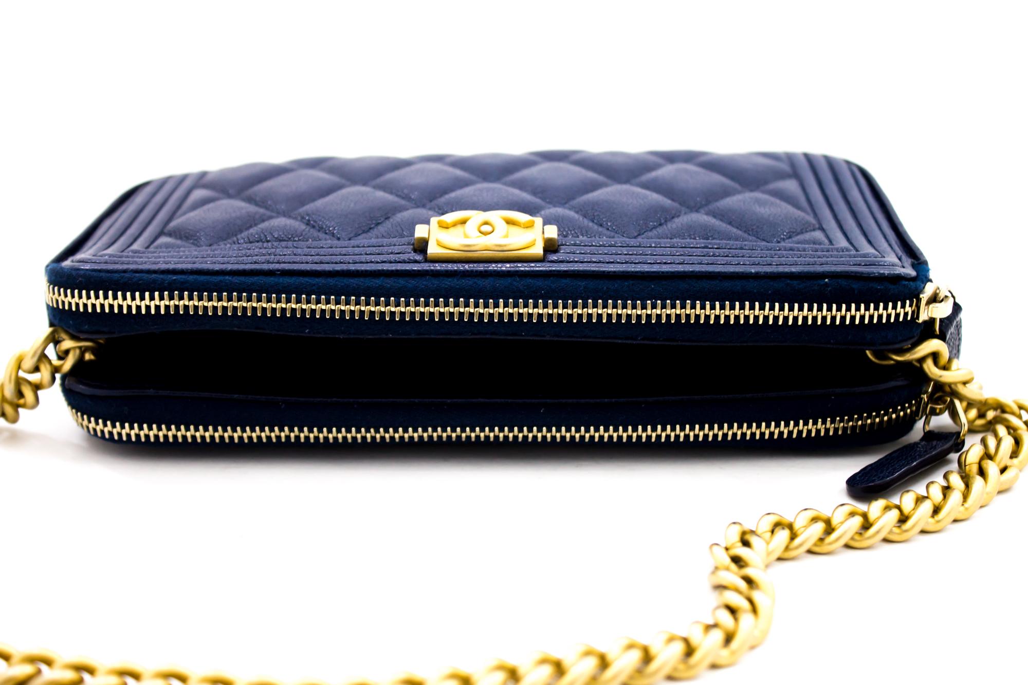 CHANEL Boy Navy Caviar WOC Wallet On Chain Double Zip Shoulder Bag Leather 1