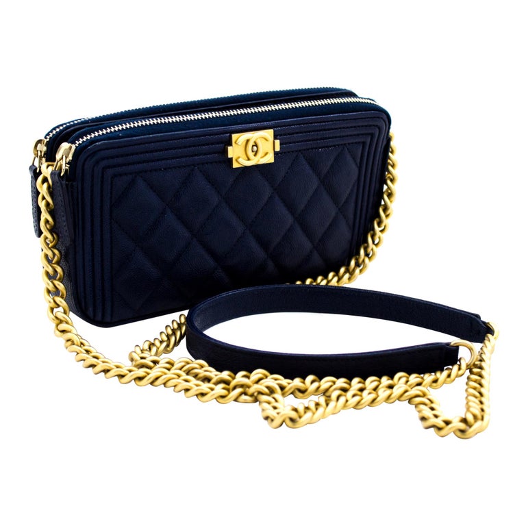 CHANEL Boy Navy Caviar WOC Wallet On Chain Double Zip Shoulder Bag Leather  For Sale at 1stDibs