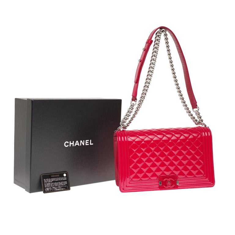 CHANEL, Bags, Chanel Large Red Leather Boy Chain Link Shoulder Crossbody  Bag Purse Diamond