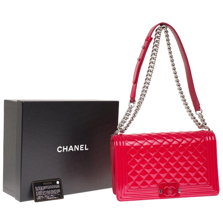 Chanel Red Diamond Stitch Calfskin Leather Large Boy Bag