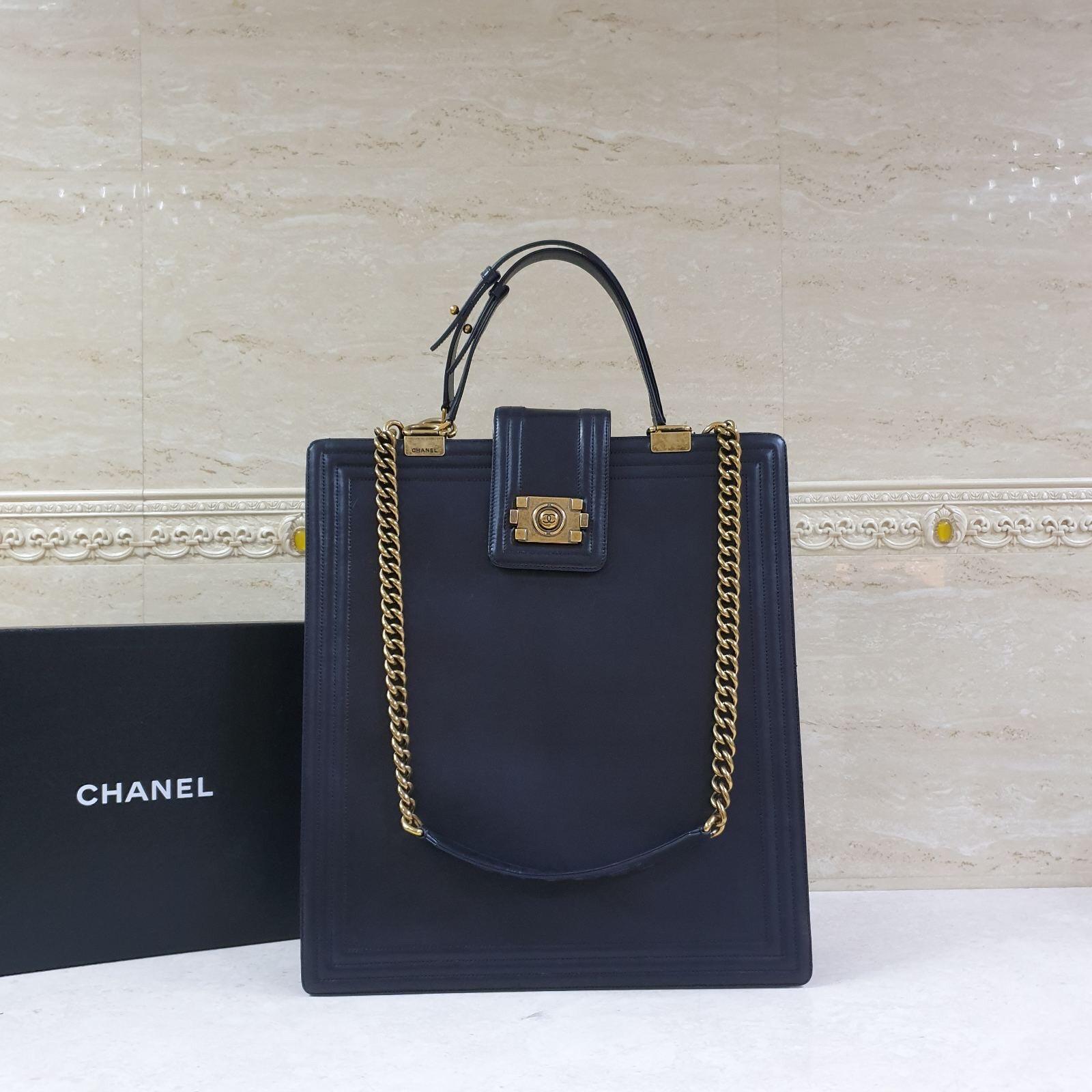 Chanel Boy North to South Black Leather Tote Bag 5