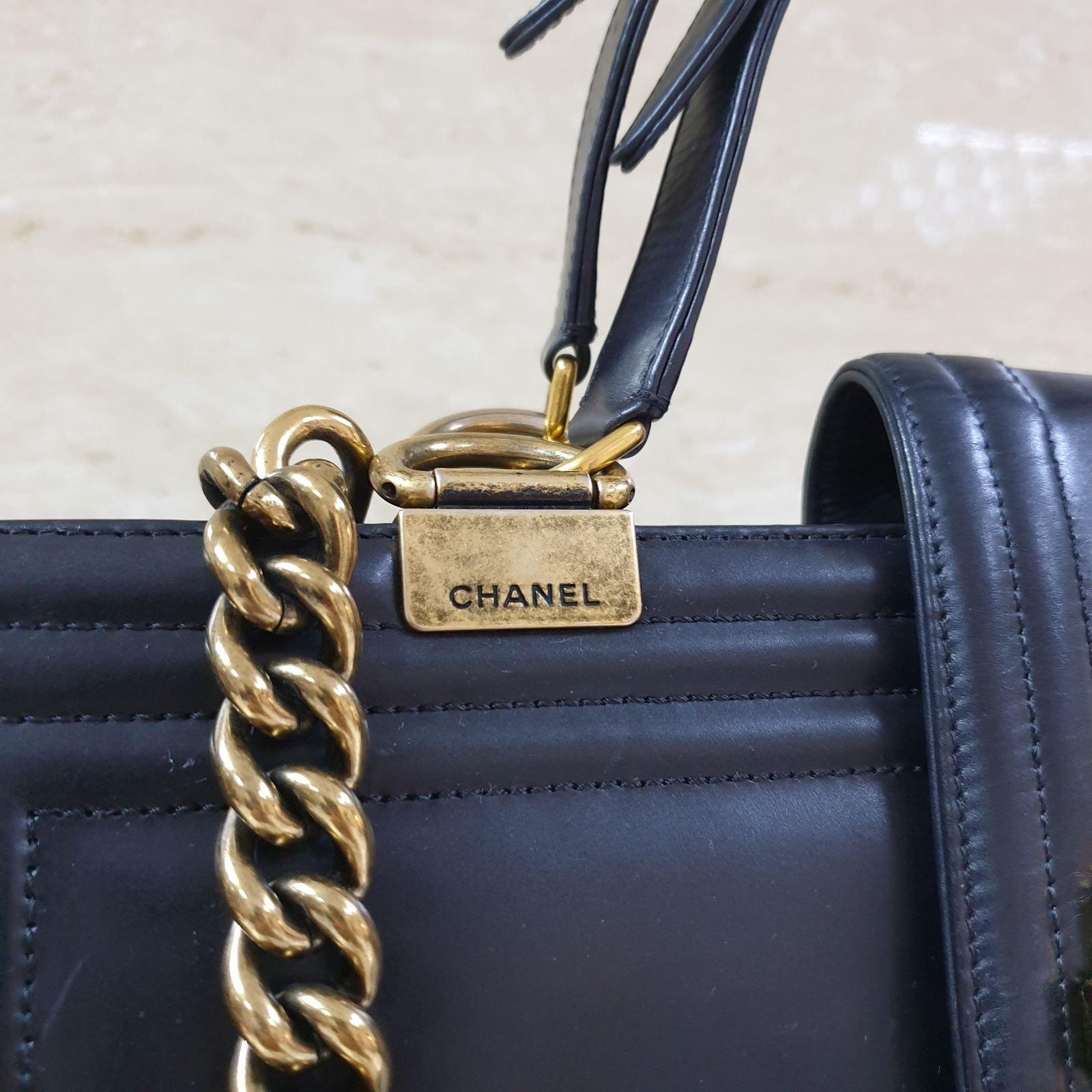 Women's Chanel Boy North to South Black Leather Tote Bag