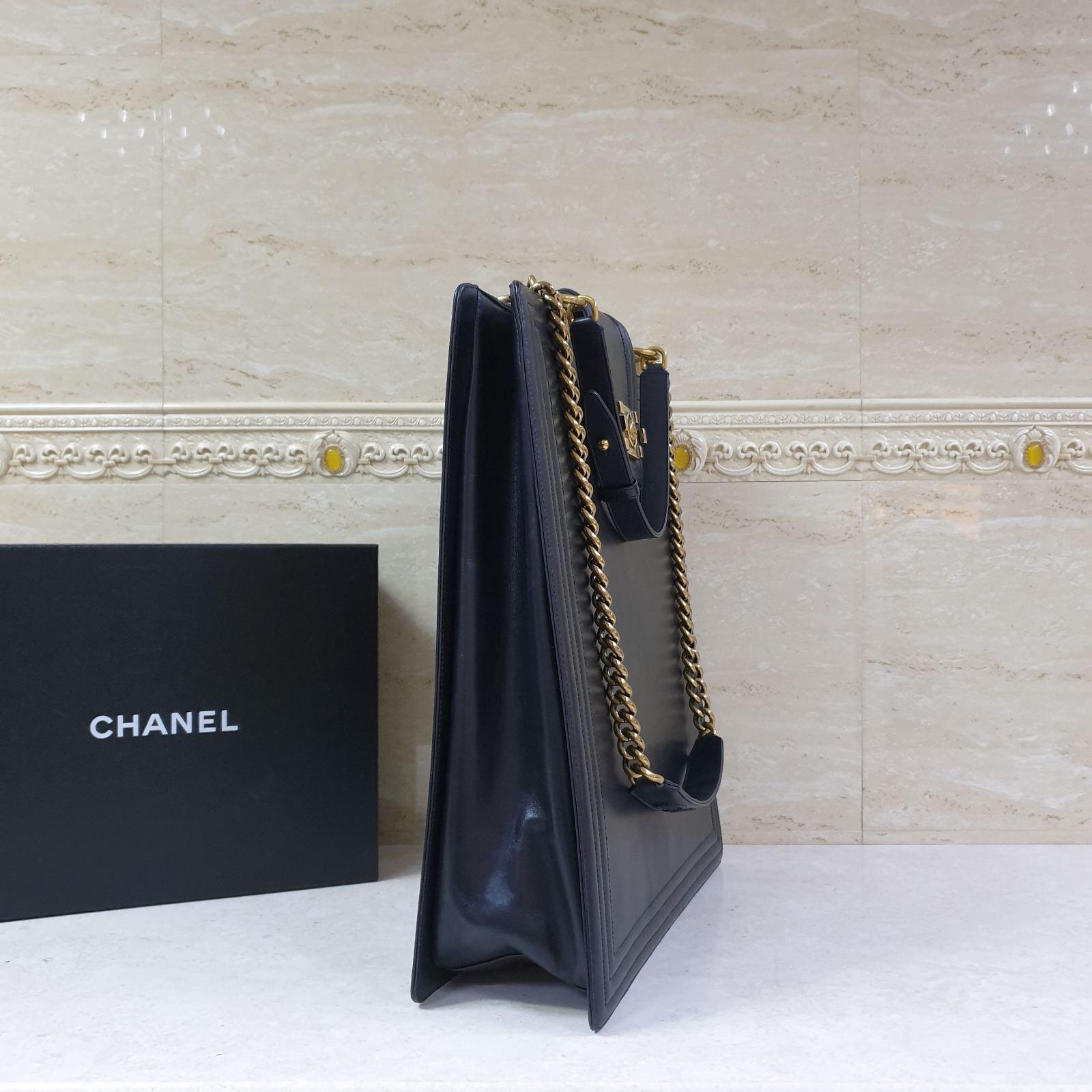 Chanel Boy North to South Black Leather Tote Bag 1