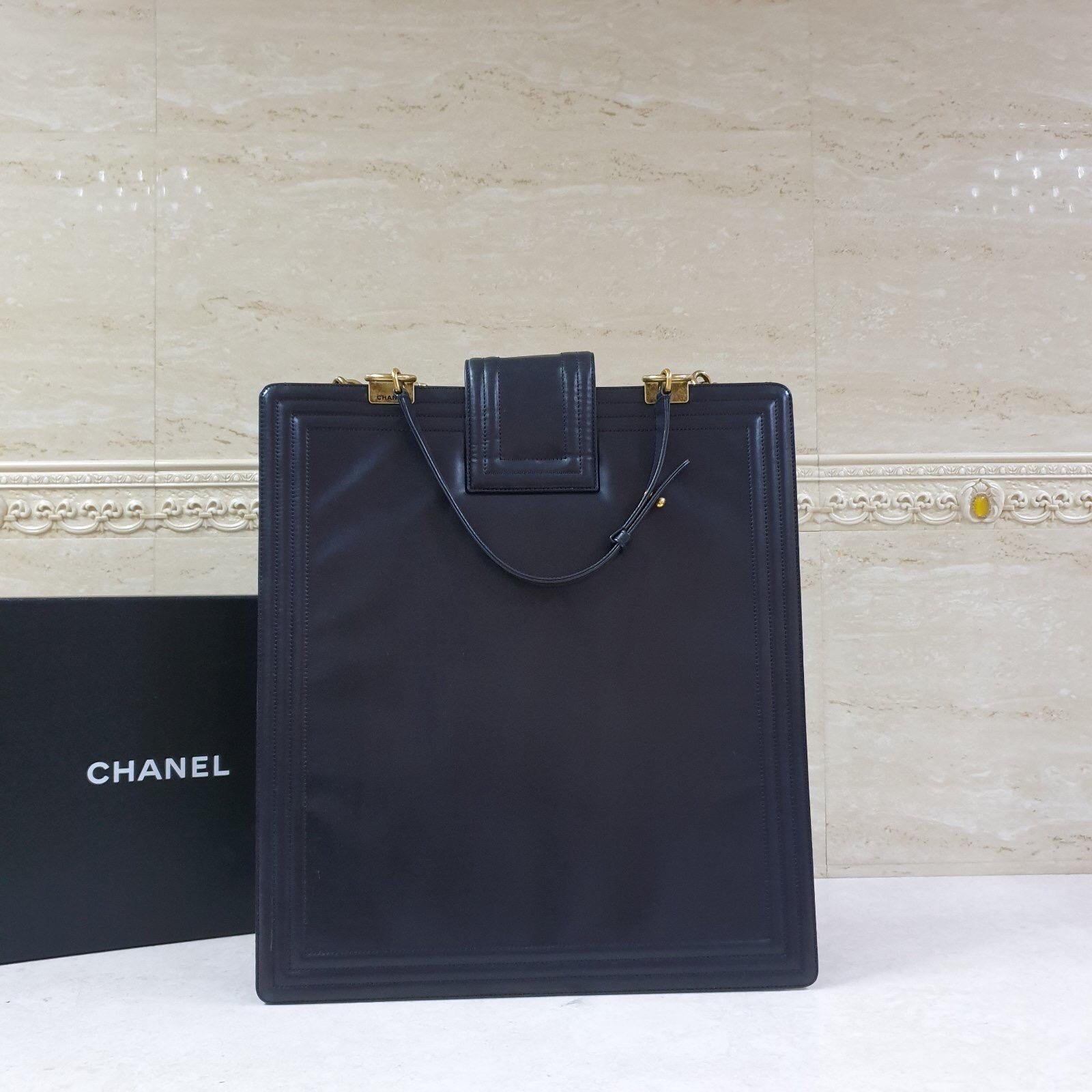Chanel Boy North to South Black Leather Tote Bag 2