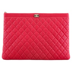 Chanel Boy O Case Clutch Quilted Caviar Large