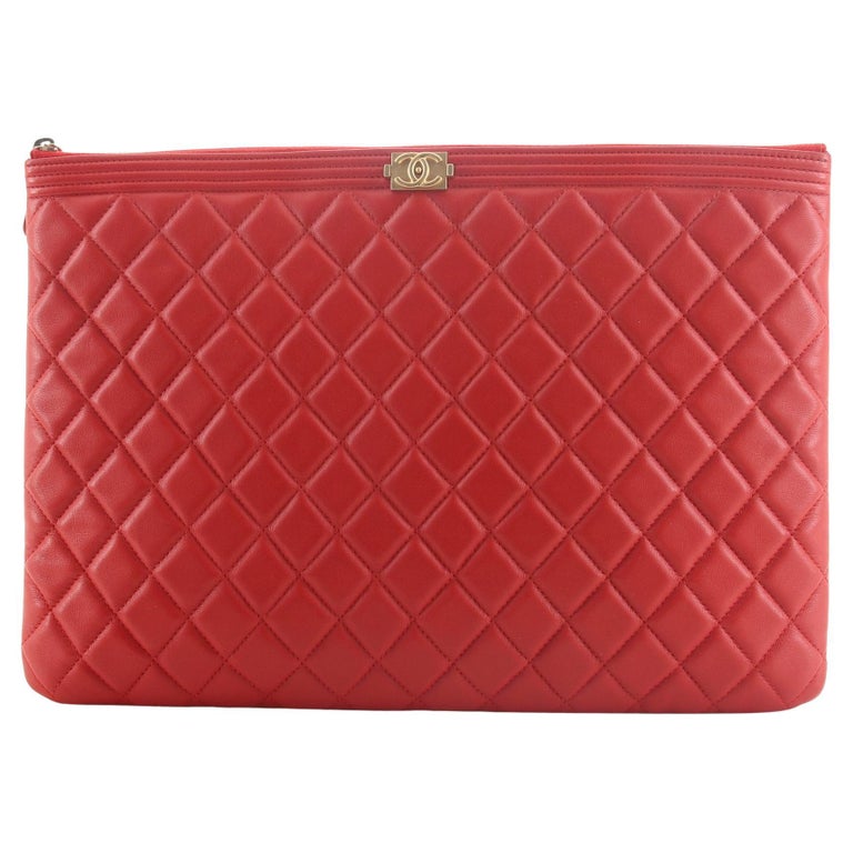Chanel Boy O Case Clutch Quilted Lambskin Large at 1stDibs