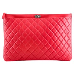 Chanel Boy O Case Clutch Quilted Lambskin Large