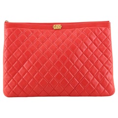 Chanel Boy O Case Clutch Quilted Lambskin Large