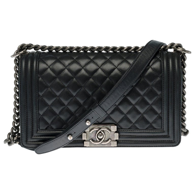 Chanel Boy Old medium shoulder bag in black quilted leather, silver hardware  at 1stDibs