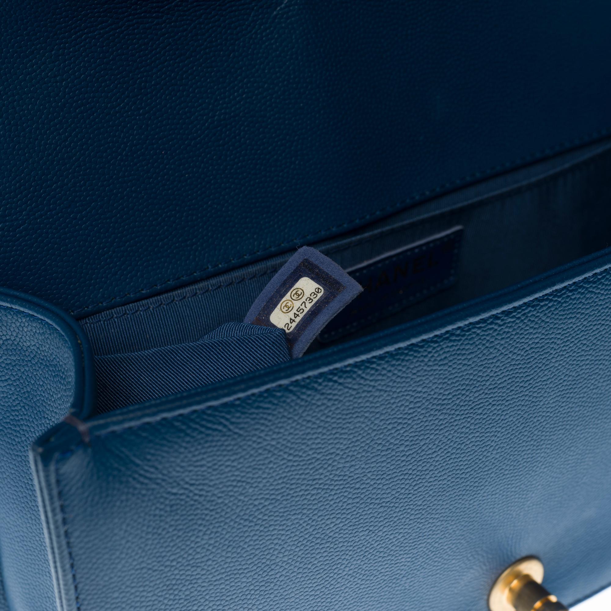 Women's Chanel Boy Old medium shoulder bag in blue caviar leather, matte gold hardware
