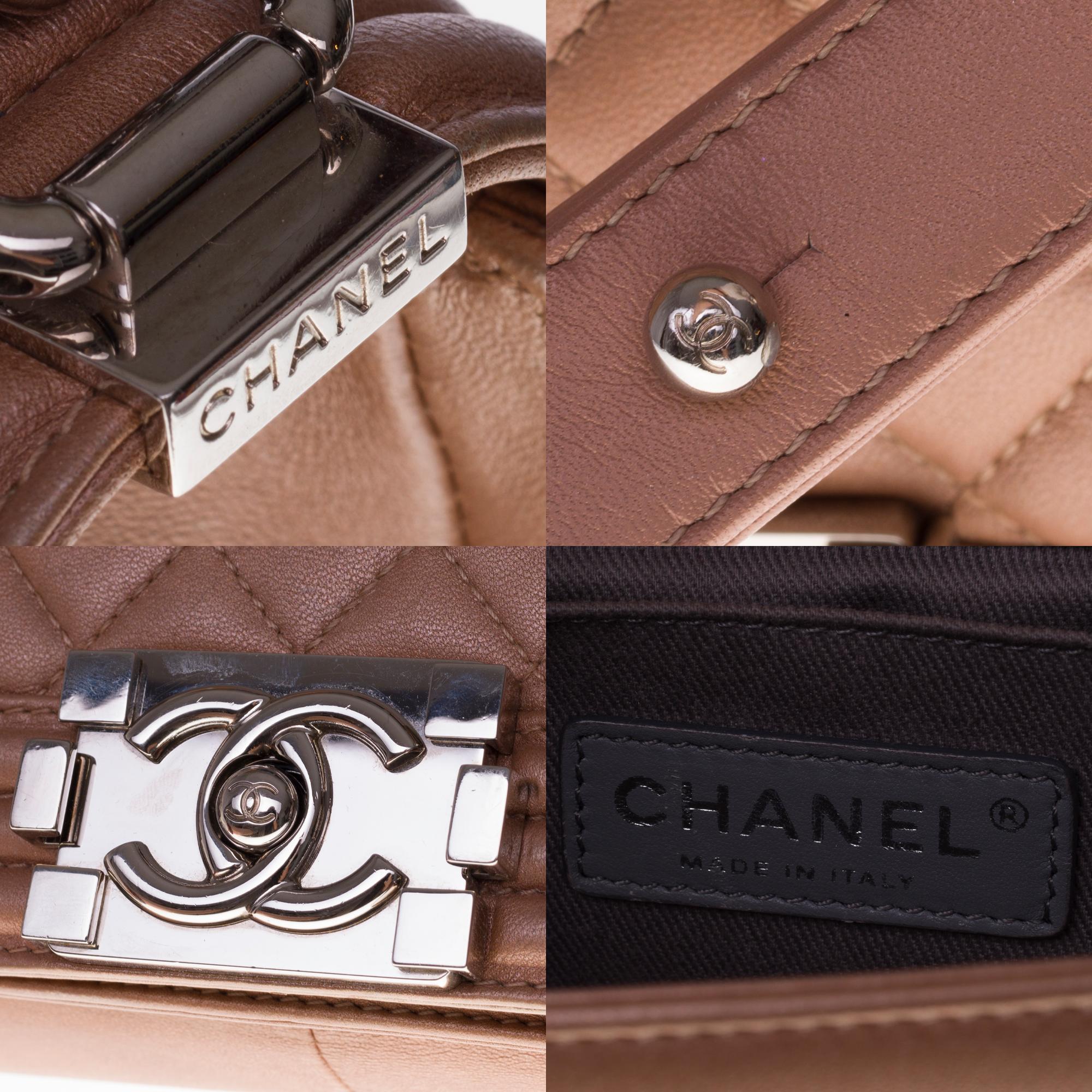Brown Chanel Boy Old medium shoulder bag in bronze quilted leather, silver hardware