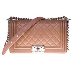 Chanel Boy Old medium shoulder bag in bronze quilted leather, silver hardware