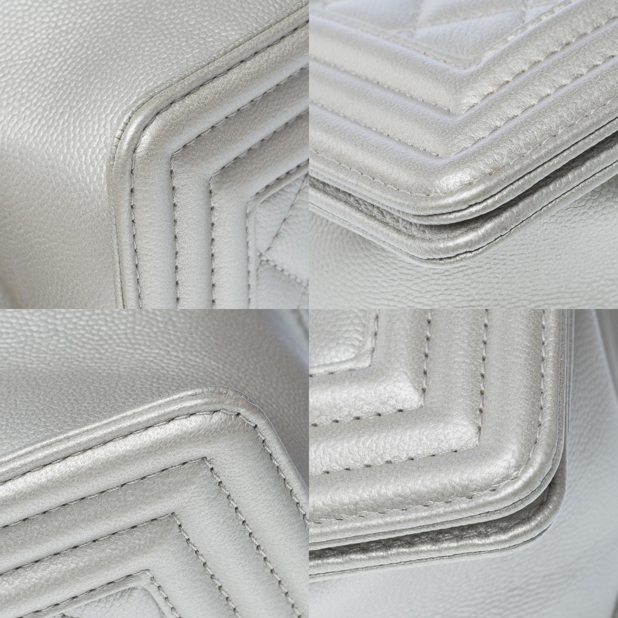 Chanel Boy Old medium shoulder bag in Metallic Silver Quilted leather, PHW ! For Sale 7