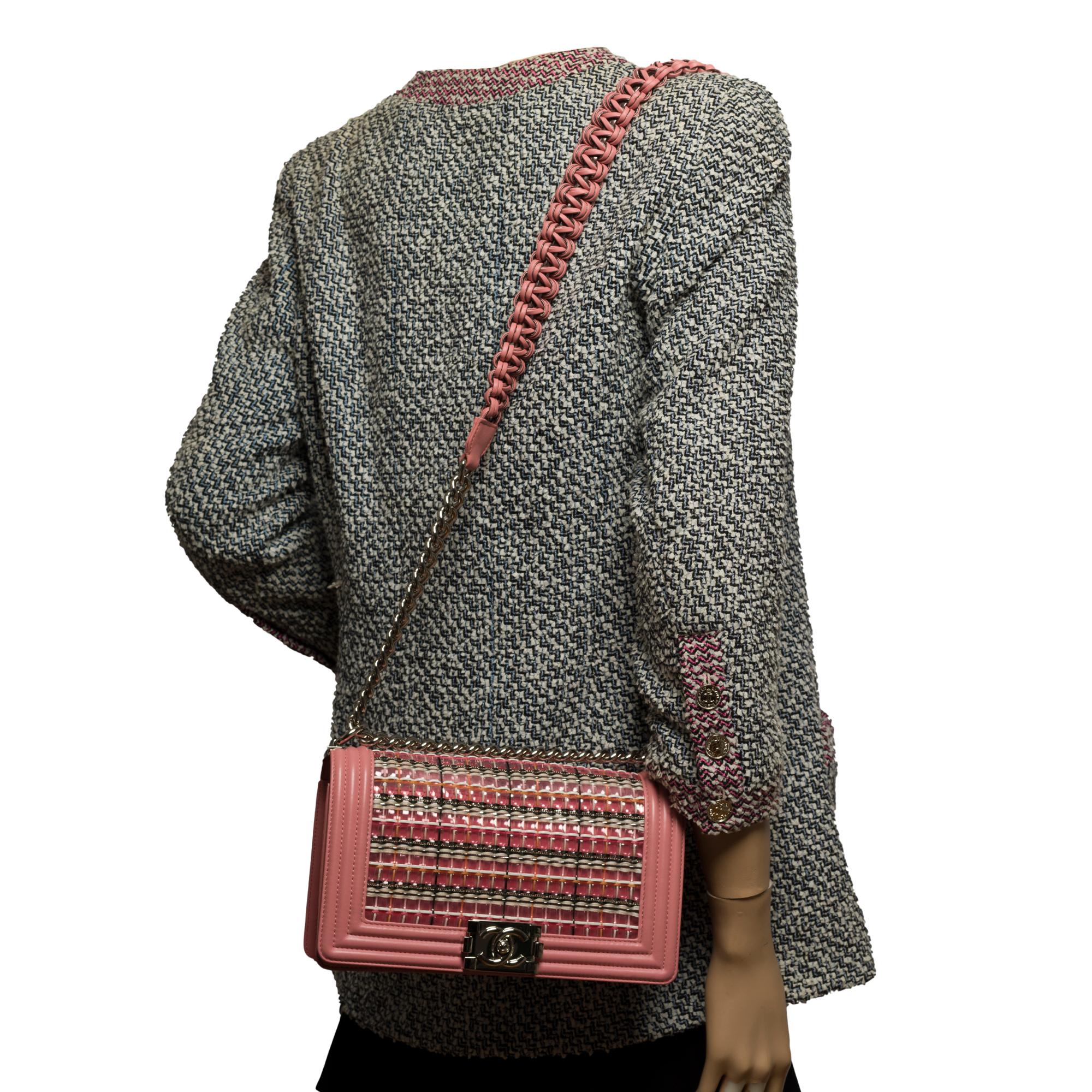 Chanel Boy Old medium shoulder bag in Pink leather and Silver hardware 5
