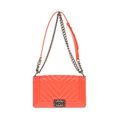 Chanel Boy Old medium(25cm) handbag in coral quilted  leather, SHW !