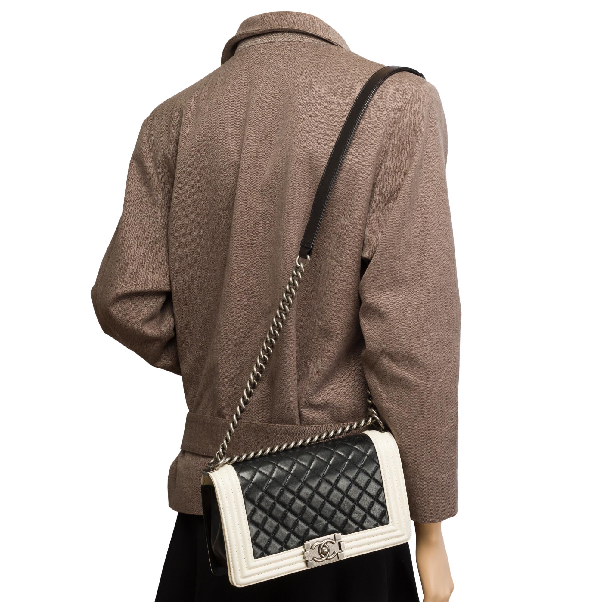 Chanel Boy Old medium(25cm) shoulder bag in Black & White quilted leather, SHW 7