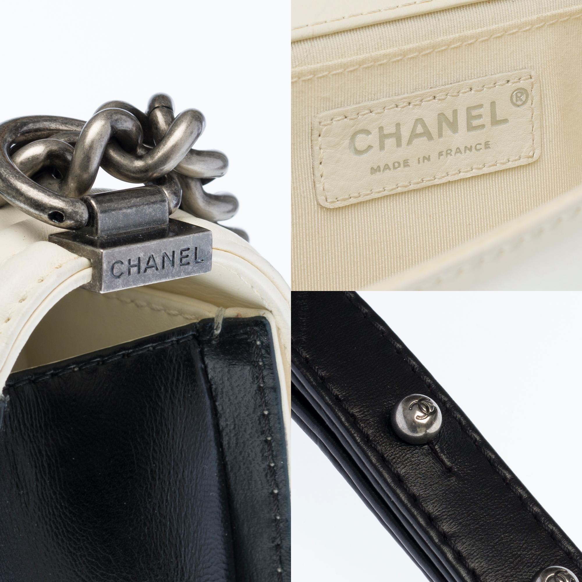 Chanel Boy Old medium(25cm) shoulder bag in Black & White quilted leather, SHW 1