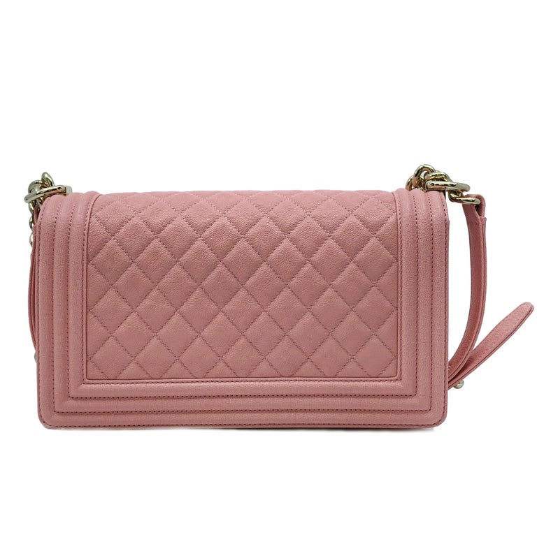 Chanel Boy on Chain Grained Calfskin Gold Tone Pink Bag at 1stDibs ...