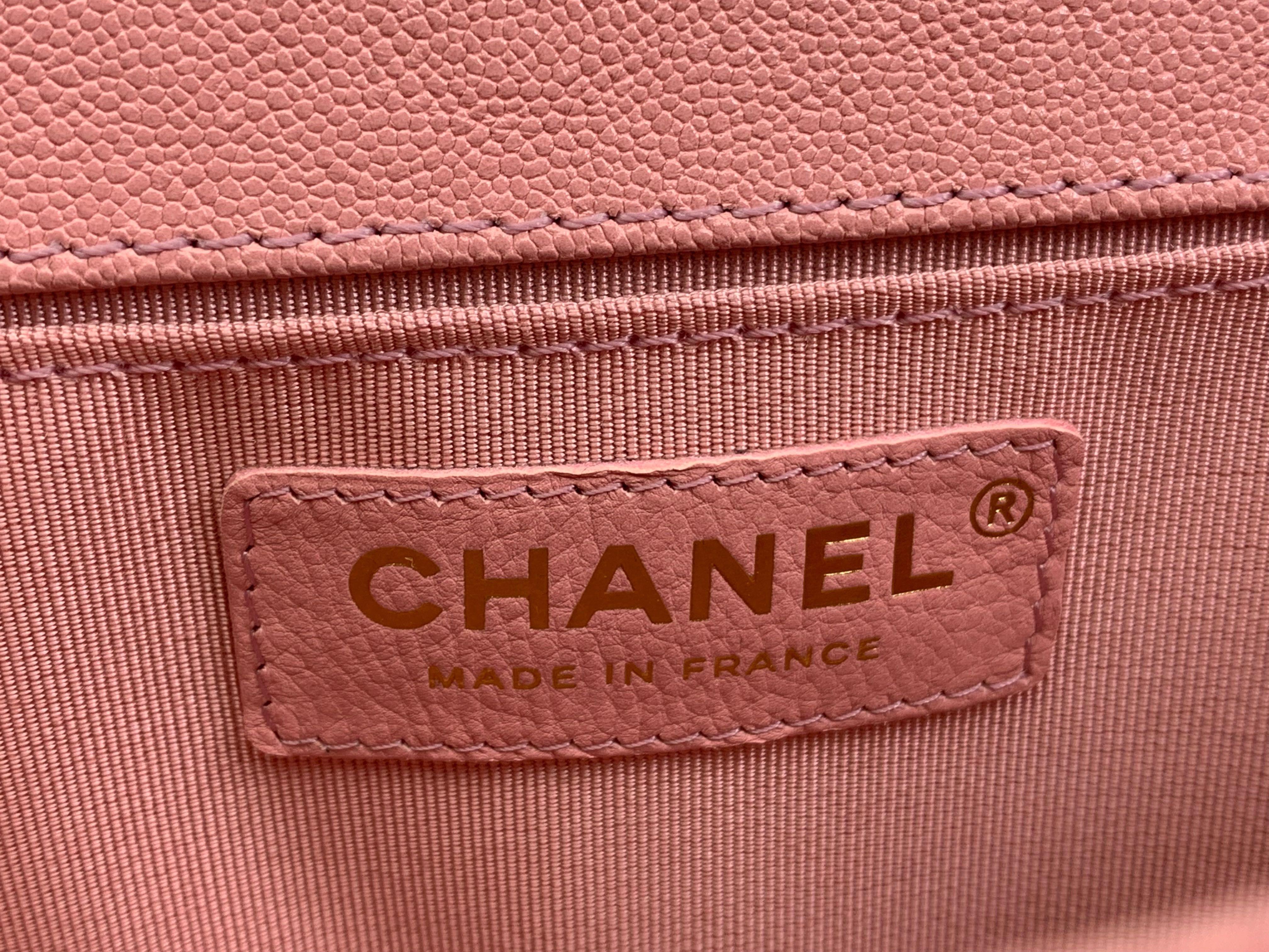 Chanel Boy on Chain Grained Calfskin Gold Tone Pink Bag  In New Condition In New York, NY