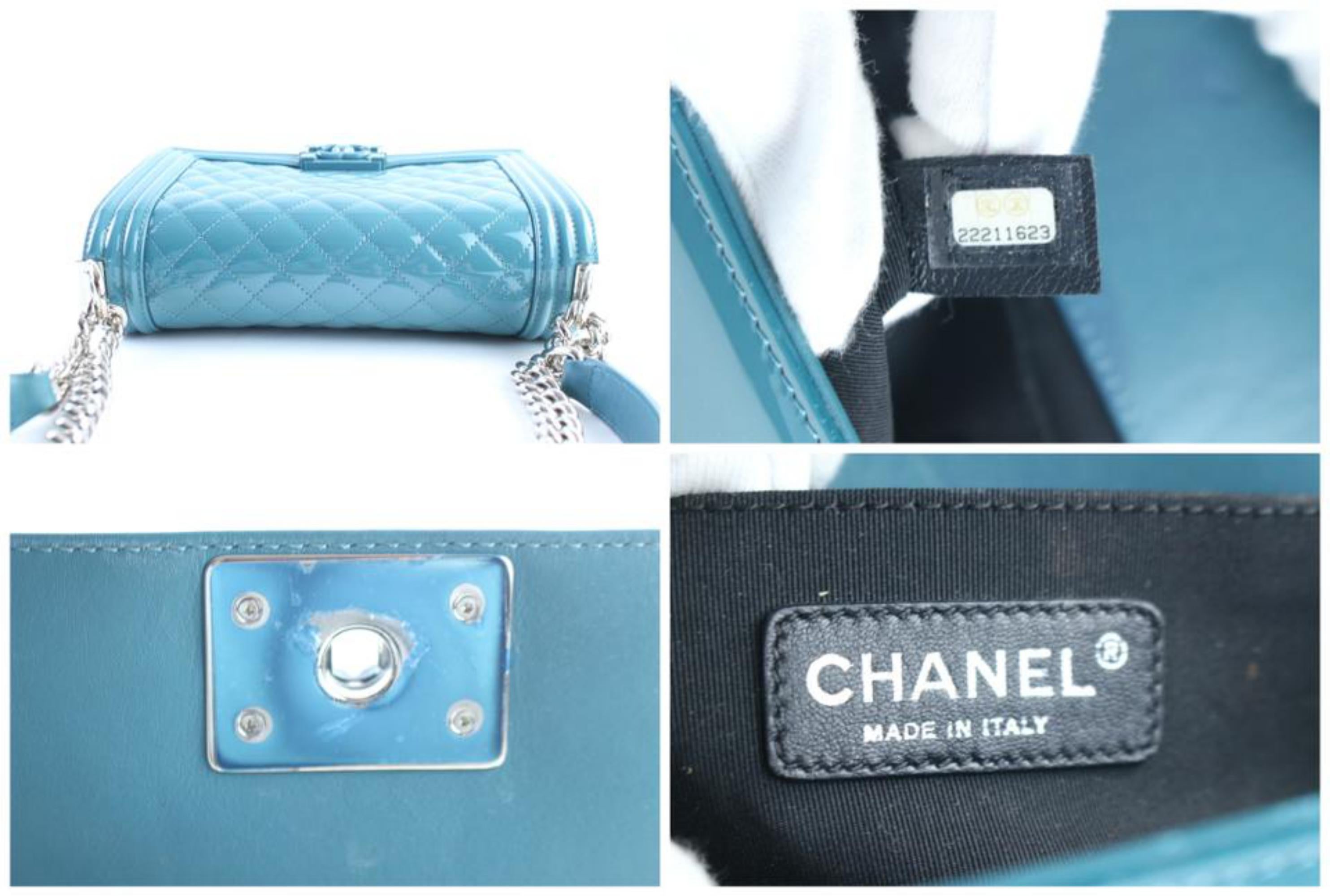 Chanel Boy Plexiglass 1cr0604 Aqua Blue Quilted Patent Leather Cross Body Bag For Sale 5