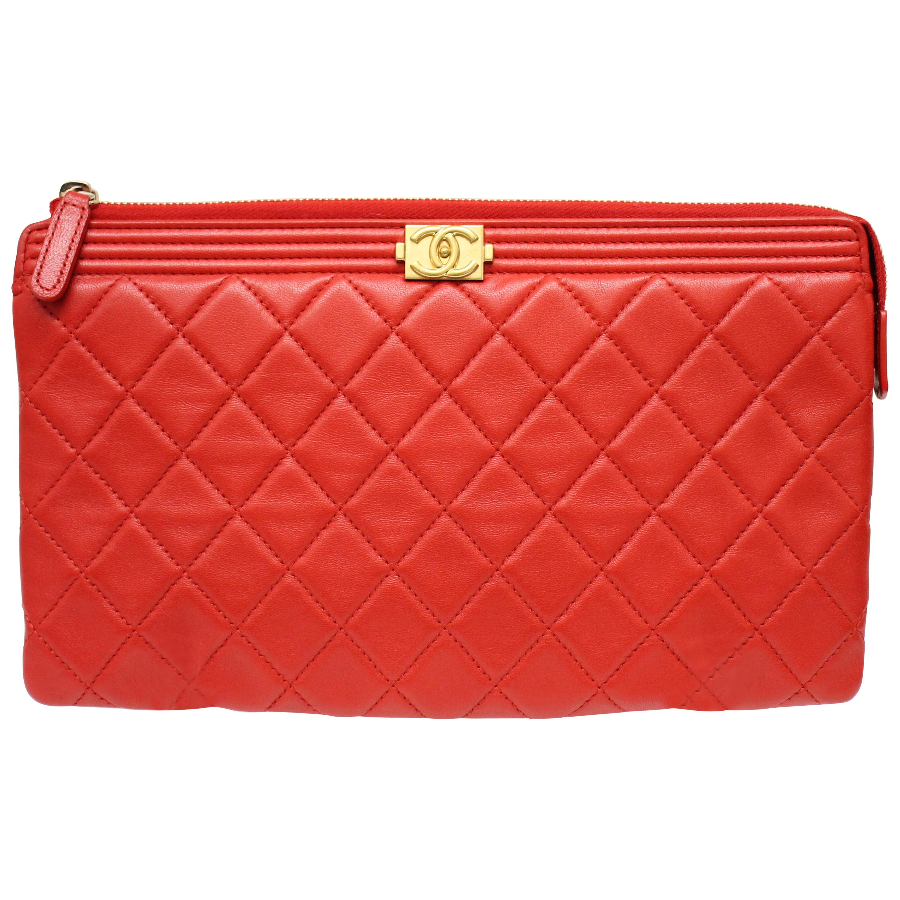 Chanel Boy Quilted Calfskin Clutch For Sale