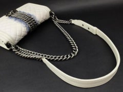 Chanel Boy Quilted Chain Around 223959 Ivory X Blue Python Shoulder Bag